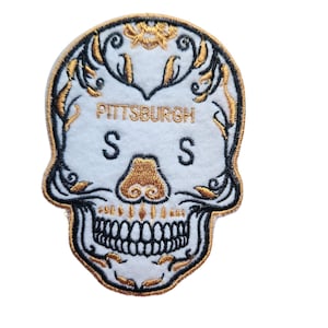 Embroidered Pittsburgh Football  Patch skull iron on patch 4 and 8.5 inches team colors