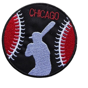 Chicago Baseball Round Batter Schwarz & Rot Aufnäher zum Aufbügeln, Größen 2,5 - 4 Zoll