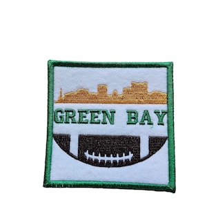 Embroidered Green Bay city skyline football iron on patch