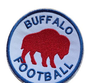 Buffalo Football Patch - Circle Standing Buffalo  - Iron On - Embroidered Gameday Gear - 2.5&4"