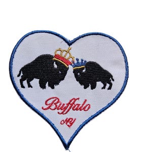 155. Embroidered Buffalo Football Patch: Iron-On 4-Inch Heart