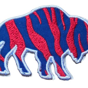 Buffalo Football Iron-On Patch — Striped Red or Blue for Hat Bars — 2.5 or 4"