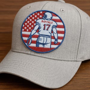 127. Embroidered Buffalo Football Patch: Patriotic Player #127, 4-inch