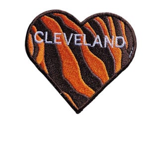 Cleveland Football Patch - striped Heart Shape - Iron On - Embroidered Game Day Gear 2.5&4"