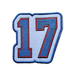 May include: A white felt patch with a blue and red embroidered number "17" in a bold, blocky font.