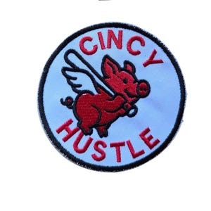 Cincinnati Baseball Iron On Patch, Red Embroidered Cincy Hustle Pig