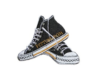 Pittsburgh Football Patch -  canvas sneaker high top iron on - Embroidered Game Day Gear 4"