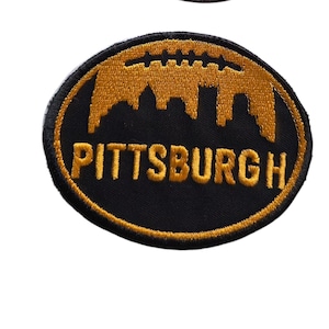 Pittsburgh Football Patch- City Skyline, Team Colors  - Iron On - Embroidered Game Day Gear2.5 & 4"