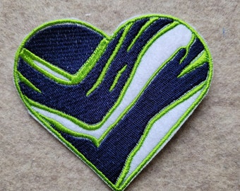 Seattle  Football striped heart Patch 2 sizes available iron on