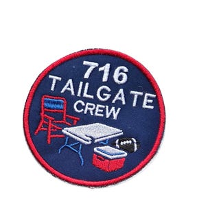 42. Buffalo Football Patch: 716 Tailgate Crew -  Iron On - Hat Bar - 2.5"&4"