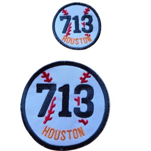 Houston Baseball Patch Aea Code 713  -  Embroidered Iron on - Game Day Gear  2.5 &4"