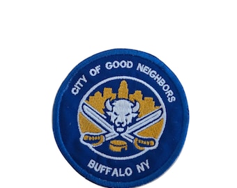 Buffalo Hockey Patch- City of Good Neighbors - Iron on - Embroidered Game Day Gear - 2.5 &4"