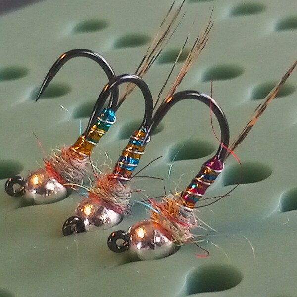 3- Rainbow Frenchy Jig Nymph Fly.  Euro Nymphs.