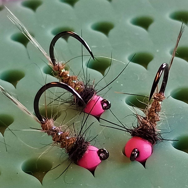 3- Tungsten Pink Squirrel Jig Nymph Fly.  Euro Nymphs