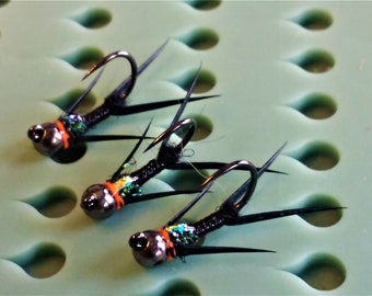 3- Tungsten Early Black Stone Jig Nymph Fly. Euro Nymphs.