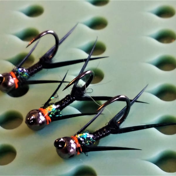 3- Tungsten Early Black Stone Jig Nymph Fly. Euro Nymphs.