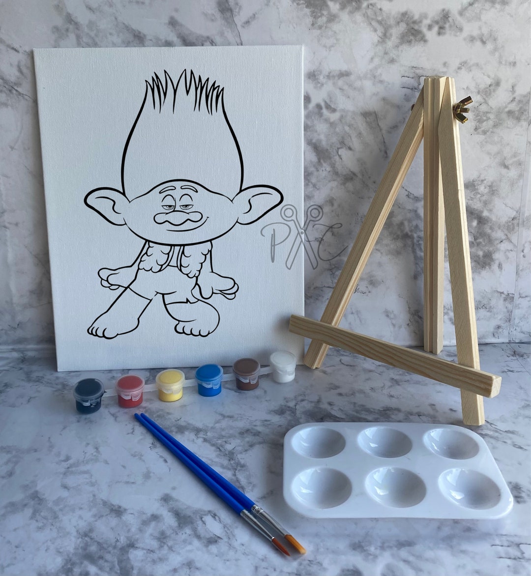 Trolls Paint Kit Pre Drawn Outline Canvas Color Your Own Canvas Party