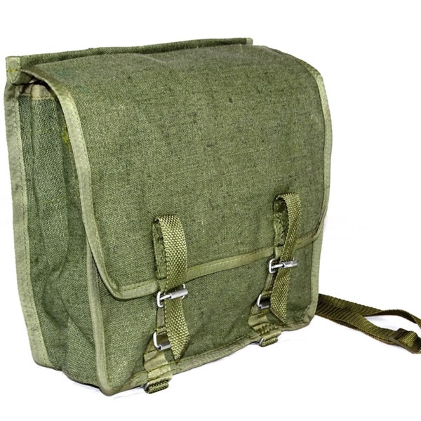 Sac à bandoulière en toile verte des années 1980 Army Surplus Student Snack Sandwich Randonnée Sac messager spacieux de l'ex-armée