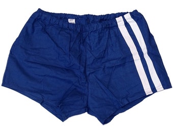 Vintage Ex-legershort marineblauw met witte strepen echte jaren 1980 militaire PT NOS hotpants retro sportgymnastiek