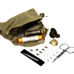 Italian Army Pocket Sewing Kit in Original Canvas Pouch NEW Scissors  Threads Buttons Needles Pocket Size Uniform Clothing Emergency Repair 