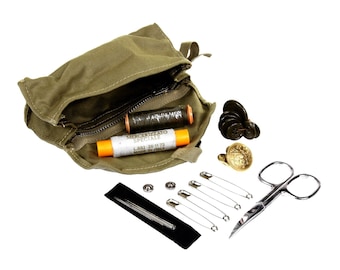 Italian Army Pocket Sewing Kit In Original Canvas Pouch NEW scissors threads buttons needles pocket size uniform clothing emergency repair