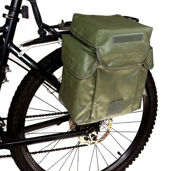 Ex-army pannier bag in olive green large fully waterproof vintage ex-army big bicycle pannier sturdy