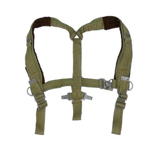 1960s Army Shoulder Harness Green Linen Webbing Braces Suspenders Yoke Y-Strap Belt Support Green Adjustable Chest Strap Vintage Retro
