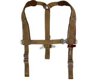 Ex-Army Shoulder Harness Green Webbing With Leather Strap Braces Yoke Suspenders Belt Support OD Green Braces Adjustable Vintage Retro