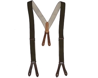 Genuine German Army Braces Real Leather Ends Adjustable Olive Vintage Retro 1980s Suspenders Belt Support OD Green Adjustable Vintage Retro