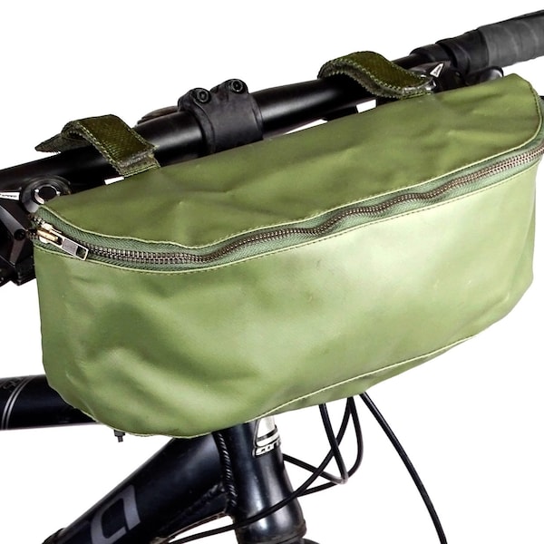 Ex-army handlebar bag green waterproof vinyl bike zip pouch holder case fully waterproof vintage army surplus military bicycle