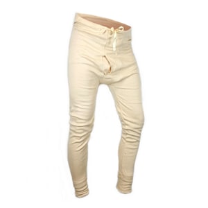 Puede incluir: Unos calzoncillos largos de color beige con silueta ajustada, cintura acanalada con cordón y bragueta funcional en la parte delantera. La prenda está confeccionada en un tejido suave y texturizado con puños acanalados en los tobillos.