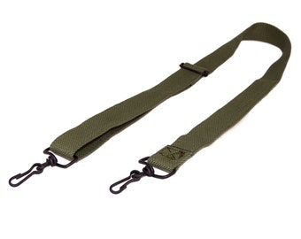 1990s French Army Shoulder Strap With Metal Clips sling olive strong webbing 100cm 40"