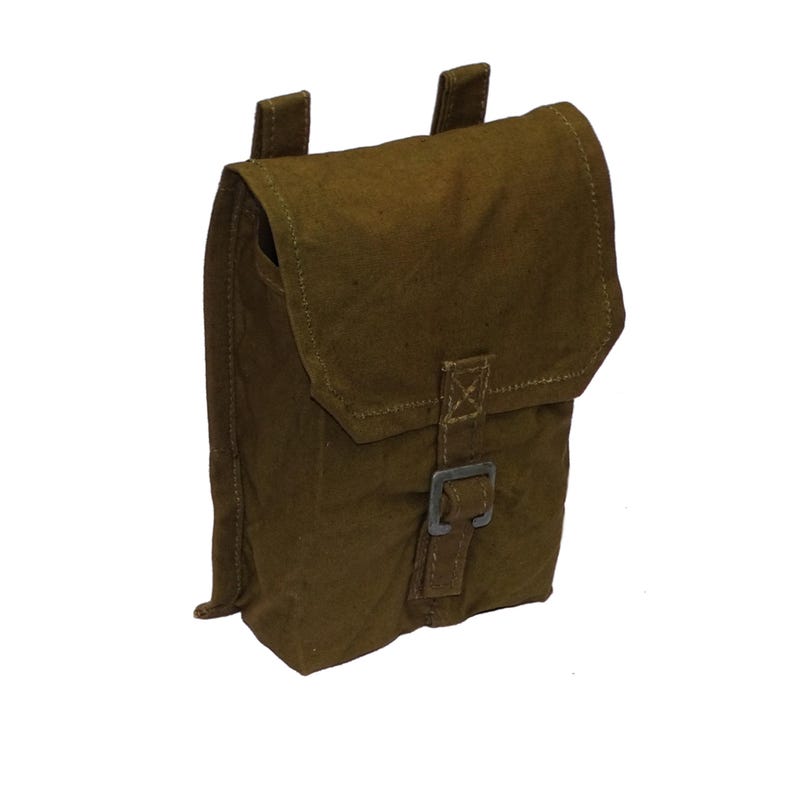 1950s Ex-Army Canvas Belt Pouch olive soviet hunting cartridge bag bushcraft metal detecting finds bait pouch vintage foraging image 1