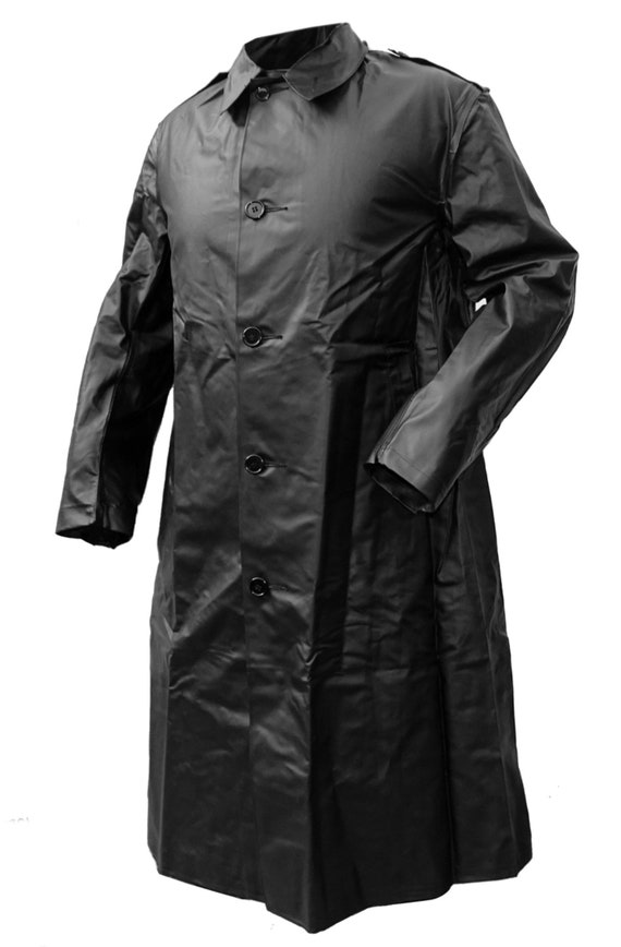 1960s Genuine Swedish Army Black Raincoat Rubber Coat 1960s Genuine Swedish Army Black Raincoat Rubber Coat