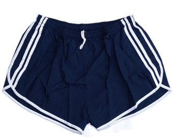 Pantaloncini vintage dell'esercito francese degli anni '90 Pantaloni caldi a righe bianche blu scuro scuro Retro Running Pantaloni caldi militari PT originali degli anni '90 Retro Sport Palestra