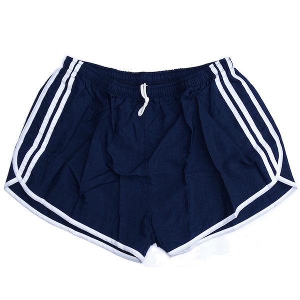 Pantaloncini vintage dell'esercito francese degli anni '90 Pantaloni caldi a righe bianche blu scuro scuro Retro Running Pantaloni caldi militari PT originali degli anni '90 Retro Sport Palestra