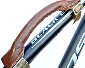 1970/80s Vintage Leather Carry Handle Handmade bike folding brompton frame handgrip fold up bike mountain hybrid road bicycle ex-army large
