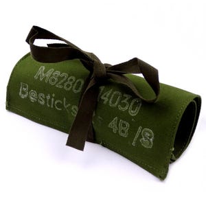 Pochette enroulable en toile de coton de l'armée suédoise, petite pochette de rangement utilitaire de survie comme neuve, sac olive verte bushcraft EDC vintage
