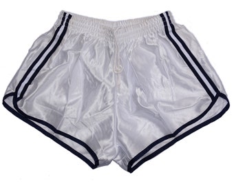 Vintage jaren 1990 Franse legershorts Witte Zijdeachtige Hotpants Iets doorzichtige transparante Retro Strepen Running Nieuwe Militaire Retro Sportschool