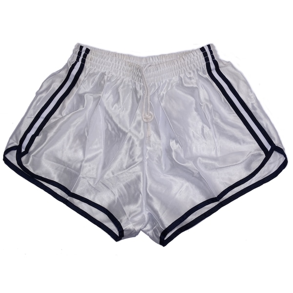 Vintage 1990s French Army Shorts White Silky Hot Pants Slightly See-Through Transparent Retro Stripes Running New Military Retro Sports Gym