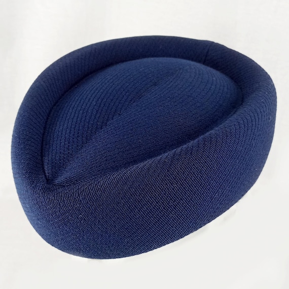 1970s French Air Force Women's Cap navy blue officer's hat vintage retro quality pillbox hat stewardess flight attendant Made in France