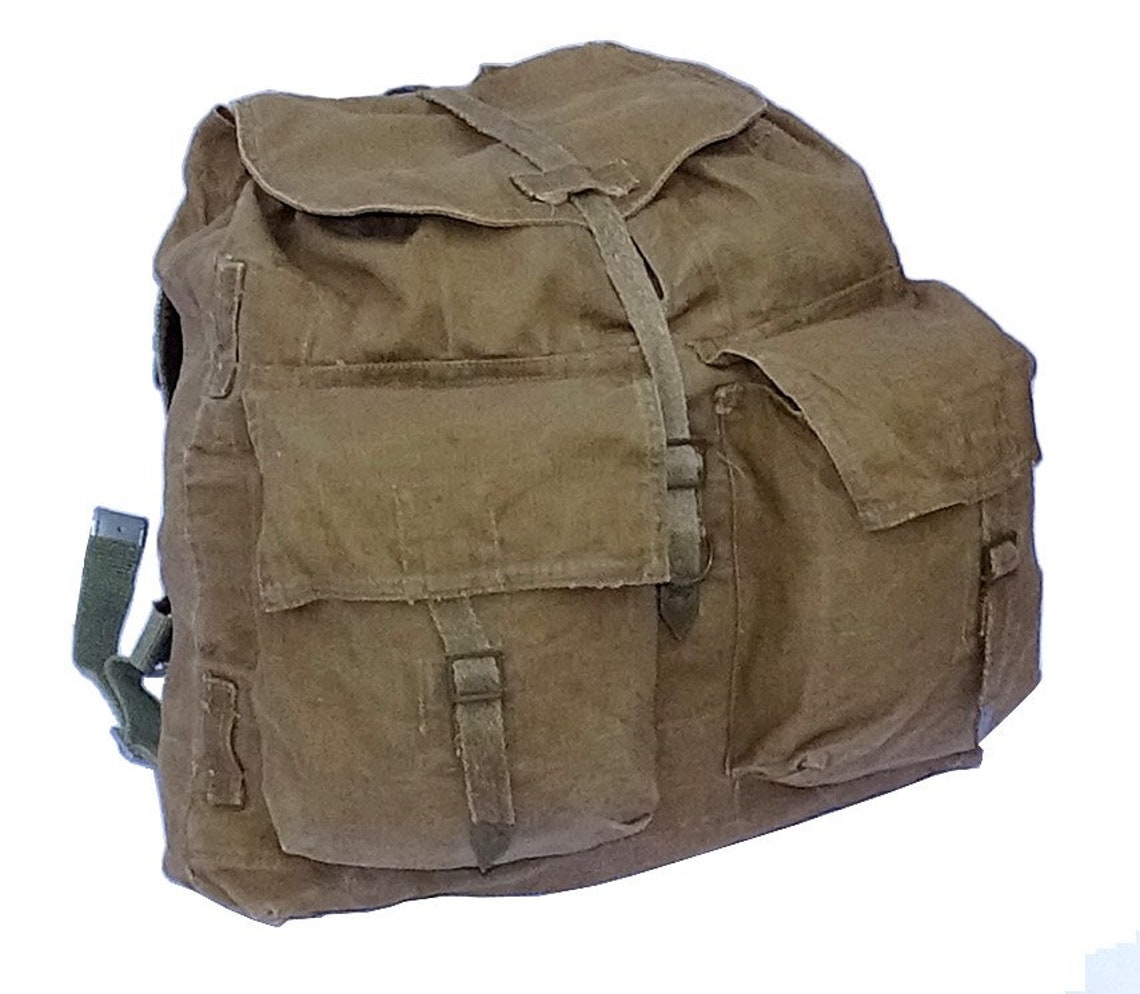 1950/60s Vintage Army Canvas Backpack With Linen Harness Khaki Rucksack ...