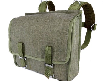 Vintage 1980s canvas day pack army surplus backpack small rucksack olive green satchel