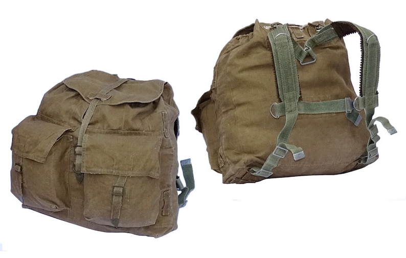 1950/60s Vintage Army Canvas Backpack With Linen Harness Khaki Rucksack ...