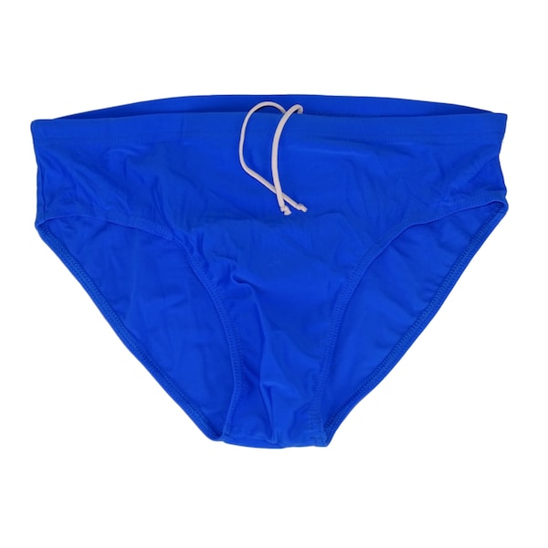 1990s Mens Tight Swimming Briefs Blue Lycra Trunks Vintage Swimwear German Army