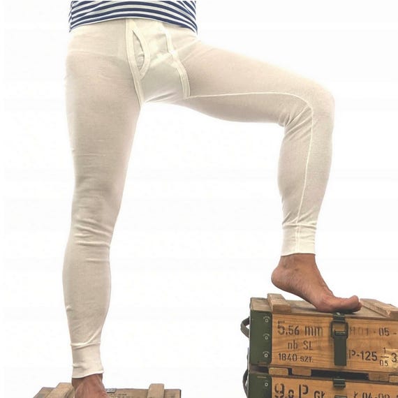 Vintage Long Johns White Cotton Blend Czech Army Thermal