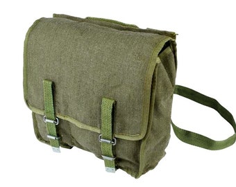 Vintage 1960s Military Bag Green Canvas Ex-Army Spacious Messenger Cross Body Bag Shoulder Bag