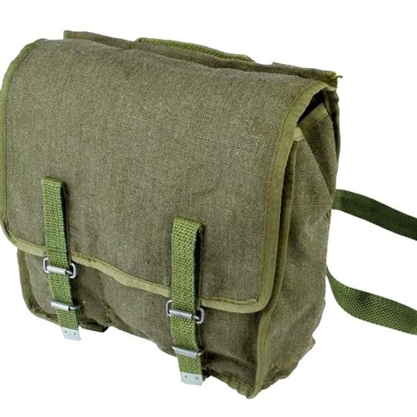 Vintage 1960s Military Bag Green Canvas Ex-Army Spacious Messenger Cross Body Bag Shoulder Bag