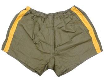 Genuine Ex-Army Shorts NEW olive with yellow stripes vintage 1980s cotton military PT hot pants retro sports gym training