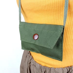US Army Leinen Umhängetasche Olivgrün Umhängetasche mit Druckknopfverschluss Baumwollband Karte Schlüssel Münzen Geldbeutel Vintage 1980er Jahre